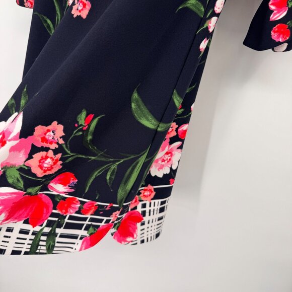 Vince Camuto Navy Floral Bell Sleeve Shift Dress Size 8  Womens knit - Picture 11 of 13